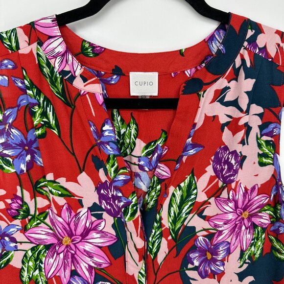 3/$25 Cupio Tropical Floral High Low Tunic Dress S Sleeveless Sundress Red - Picture 4 of 10